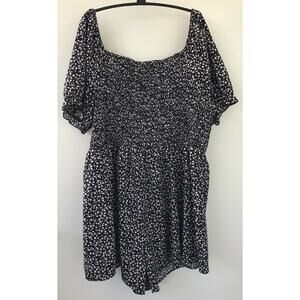 Shein Black Pink Floral Scoop Neck Shorts Romper Jumpsuit XL 50" chest/waist